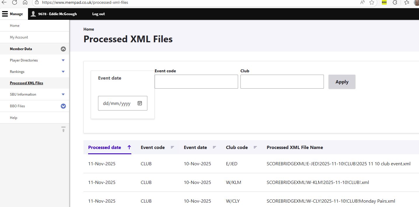 Mempad Snapshot of processed XML files